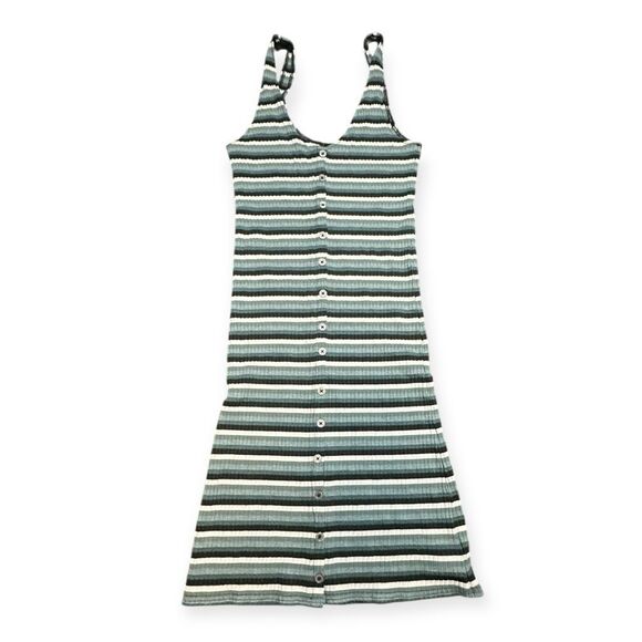 AMERICAN EAGLE Women’s Green Blue Striped Sleeveless Button Front Tank Midi Dres - Picture 1 of 5